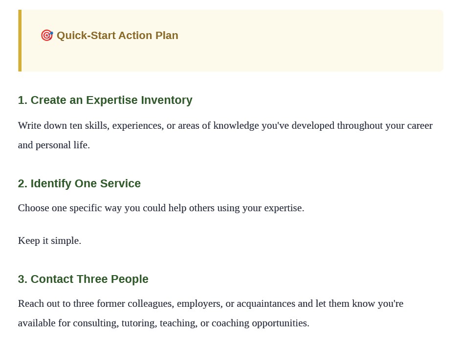 Quick start action plan preview